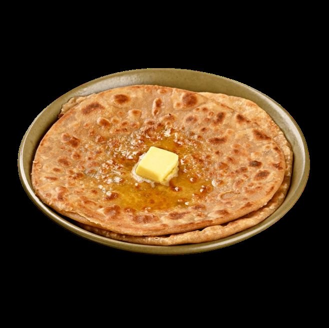Stuffed paratha on a plate topped with butter