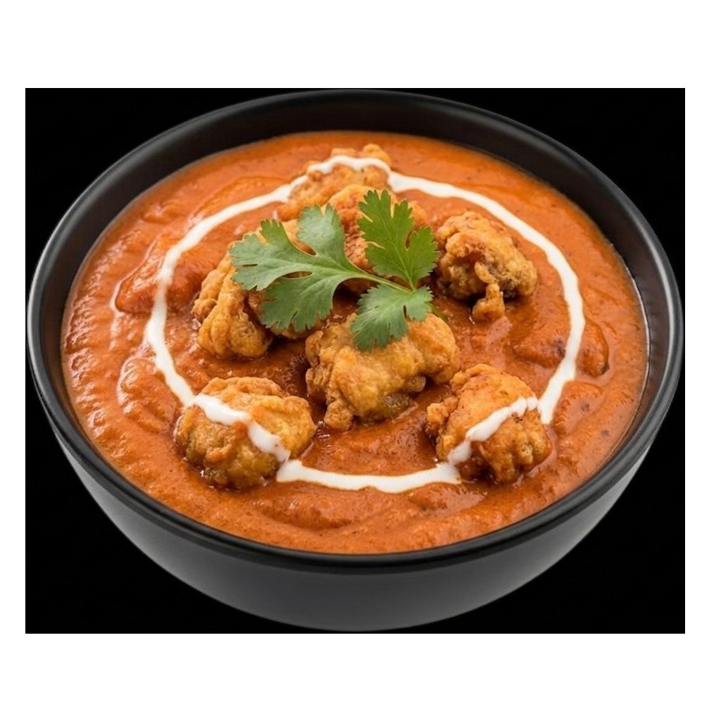 Bowl of chicken curry finished with cream