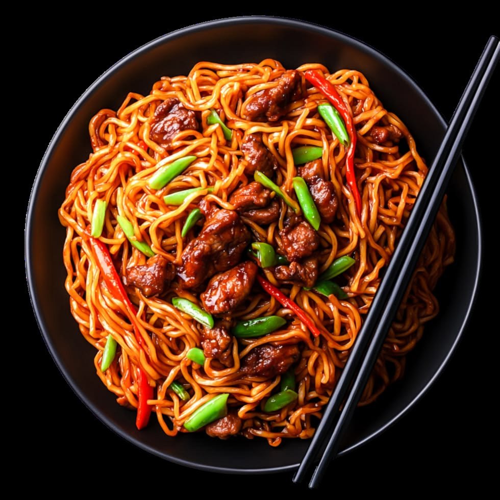 Bowl of hakka noodles with vegetables