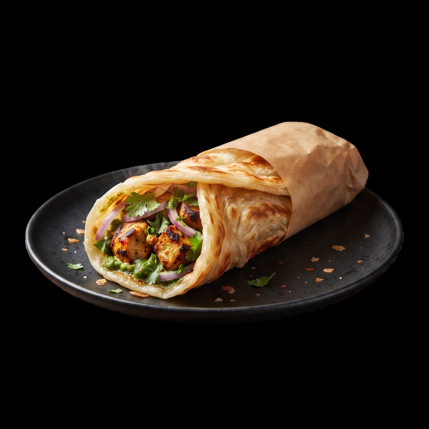 Kati roll on a black plate